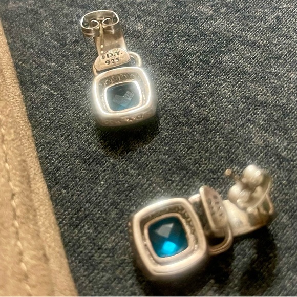 DY diamond and topaz earrings solid silver 925 designer - Picture 7 of 7